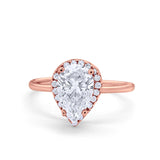 14K Rose Gold Teardrop Pear Wedding Ring Simulated Cubic Zirconia Size-7