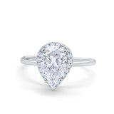 14K White Gold Teardrop Pear Wedding Ring Simulated Cubic Zirconia Size-7