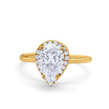 14K Yellow Gold Teardrop Pear Wedding Ring Simulated Cubic Zirconia Size-7