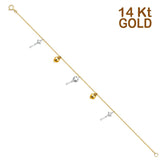 14K Two Tone Gold Hanging Charm Bracelet Chain 7" + 1" Extension