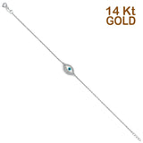 14K White Gold Evil Eye Bracelet Chain 7" + 1" Extension