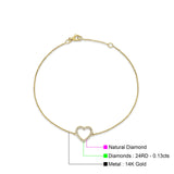 Diamond Heart Bracelet 14K Yellow Gold 0.13ct Wholesale