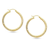 14K Yellow Gold 35mm Diamond Cut Snap Closure Hoop Earrings Wholesale