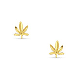 14K Yellow Gold 9mm Marijuana Leaf Stud Earrings Wholesale
