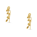 14K Yellow Gold 25mm Leaf Style Cubic Zirconia Climber Fish Hook Threader Earrings