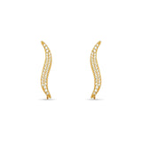 14K Yellow Gold 21mm Curving Bar Cubic Zirconia Fish Hook Threader Earrings Wholesale