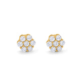 14K Yellow Gold Round Flower Simulated Cubic Zirconia Stud Earrings
