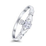 14K White Gold Claddagh Heart Promise Bridal Simulated CZ Wedding Engagement Ring