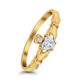 14K Yellow Gold Claddagh Heart Promise Bridal Simulated CZ Wedding Engagement Ring