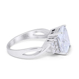 14K White Gold Art Deco Emerald Cut Simulated Cubic Zirconia Wedding Engagement Ring Size 7