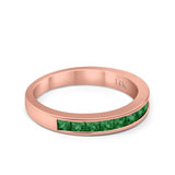 14K Rose Gold Art Deco Half Eternity Band Simulated Green Emerald CZ Wedding Engagement Ring Size 7