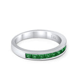 14K White Gold Art Deco Half Eternity Band Simulated Green Emerald CZ Wedding Engagement Ring Size 7