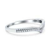14K White Gold Art Deco Half Eternity Stackable Curved V Chevron Midi Band Wedding Engagement Ring Simulated CZ Size 7