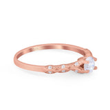 14K Rose Gold Petite Dainty Art Deco Round Simulated CZ Wedding Engagement Ring Size 7