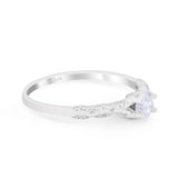 14K White Gold Petite Dainty Art Deco Round Simulated CZ Wedding Engagement Ring Size 7