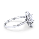 14K White Gold Vintage Halo Oval Simulated CZ Wedding Engagement Ring Size 7