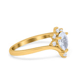 14K Yellow Gold Teardrop Pear V Chevron Bridal Simulated CZ Wedding Engagement Ring Size 7