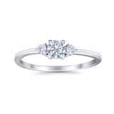 14K White Gold Art Deco Three Stone Round Bridal Simulated CZ Wedding Engagement Ring Size 7