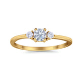 14K Yellow Gold Art Deco Three Stone Round Bridal Simulated CZ Wedding Engagement Ring Size 7