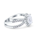 14K White Gold Art Deco Oval Solid Bridal Simulated CZ Wedding Engagement Ring Size 7