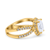 14K Yellow Gold Art Deco Oval Solid Bridal Simulated CZ Wedding Engagement Ring Size 7