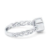 14K White Gold Art Deco Hexagon Round Bridal Simulated CZ Wedding Engagement Ring Size 7