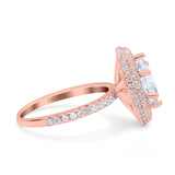 14K Rose Gold Halo Art Deco Marquise Solid Bridal Simulated CZ Wedding Engagement Ring Size 7