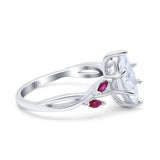 14K White Gold Infinity Twist Marquise Bridal Simulated CZ & Ruby Wedding Engagement Ring Size 7