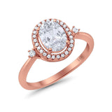 14K Rose Gold Art Deco Halo Oval Simulated CZ Bridal Wedding Engagement Ring Size 7