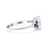 14K White Gold Art Deco Oval Bridal Black Round Simulated CZ Wedding Engagement Ring Size 7