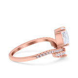 14K Rose Gold Art Deco Solitaire Accent Pear Bridal Simulated CZ Wedding Engagement Ring Size 7