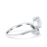 14K White Gold Art Deco Solitaire Accent Pear Bridal Simulated CZ Wedding Engagement Ring Size 7