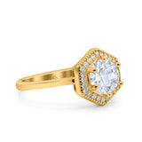 14K Yellow Gold Art Deco Hexagon Shape Wedding Round Simulated Cubic Zirconia Engagement Ring Size 7