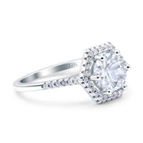 14K White Gold Art Deco Hexagon Round Simulated Cubic Zirconia Wedding Engagement Ring Size 7