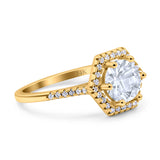 14K Yellow Gold Art Deco Hexagon Round Simulated Cubic Zirconia Wedding Engagement Ring Size 7