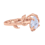 14K Rose Gold Art Deco Leaves Pear Vintage Style Bridal Ring Simulated Cubic Zirconia Wedding Engagement Ring