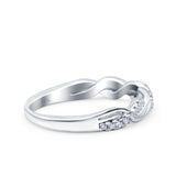 14K White Gold Half Eternity Rope Ring Wedding Engagement Band Round Pave Simulated CZ Size 7