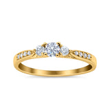 14K Yellow Gold Three Stone Round Promise Bridal Simulated CZ Wedding Engagement Ring Size 7