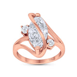 14K Rose Gold Swirl Fashion Marquise Bridal Simulated CZ Wedding Engagement Ring Size 7