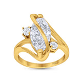 14K Yellow Gold Swirl Fashion Marquise Bridal Simulated CZ Wedding Engagement Ring Size 7