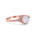 14K Rose Gold Round Art Deco Fashion Bridal Simulated CZ Wedding Engagement Ring Size 7