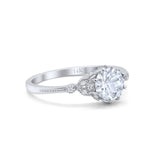 14K White Gold Round Art Deco Fashion Bridal Simulated CZ Wedding Engagement Ring Size 7