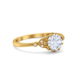 14K Yellow Gold Round Art Deco Fashion Bridal Simulated CZ Wedding Engagement Ring Size 7