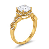 14K Yellow Gold Halo Infinity Round Bridal Simulated CZ Wedding Engagement Ring Size 7