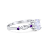 14K White Gold Vintage Style Oval Bridal Amethyst Simulated CZ Wedding Engagement Ring Size 7