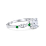 14K White Gold Vintage Style Oval Bridal Green Emerald Simulated CZ Wedding Engagement Ring Size 7