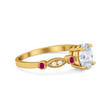 14K Yellow Gold Vintage Style Oval Bridal Ruby Simulated CZ Wedding Engagement Ring Size 7