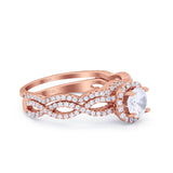 14K Rose Gold Two Piece Infinity Shank Round Bridal Set Ring Wedding Engagement Band Simulated CZ Size 7
