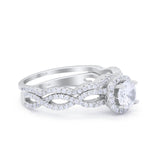 14K White Gold Two Piece Infinity Shank Round Bridal Set Ring Wedding Engagement Band Simulated CZ Size 7