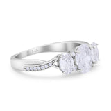 14K White Gold Oval Three Stone Simulated Cubic Zirconia Wedding Engagement Ring Size 7